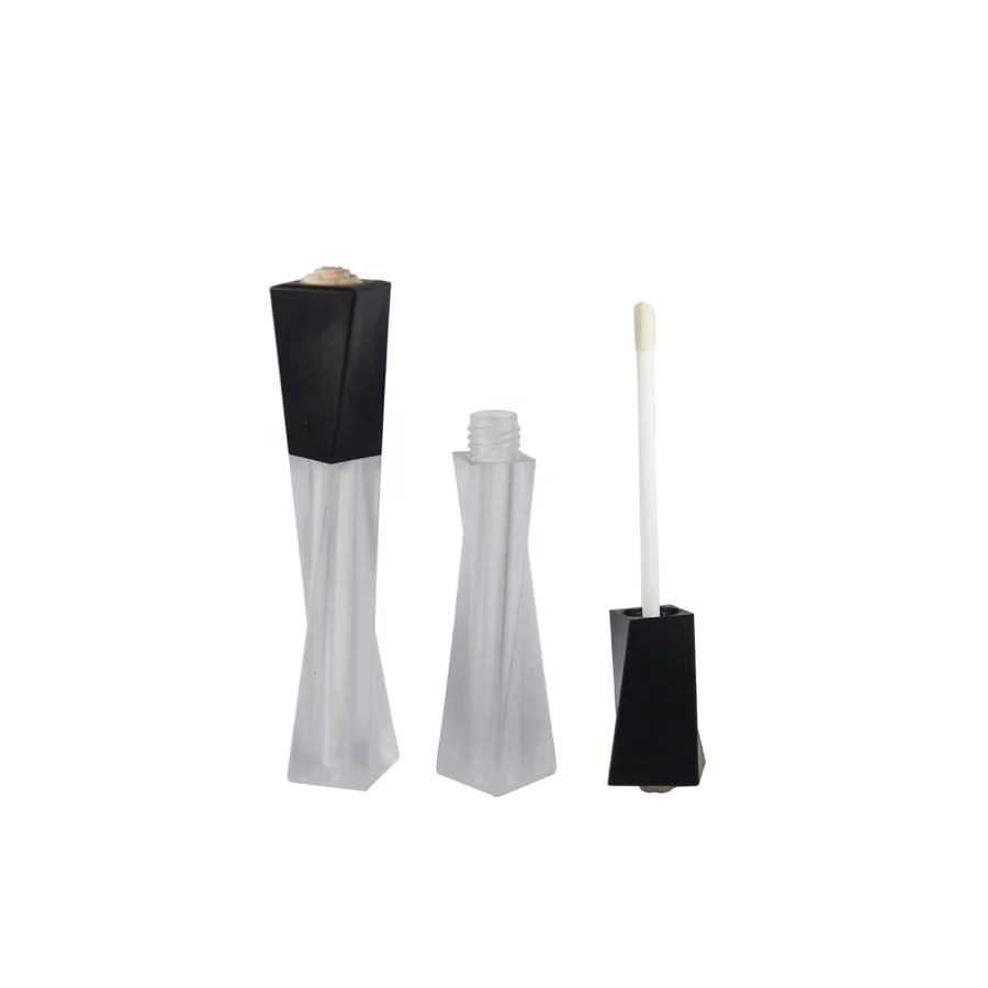 Черные тюбики для блеска для губ оптом, футляр для бутылки для блеска для губ, пустой прозрачный дизайнерский тюбик для блеска для губ с аппликатором