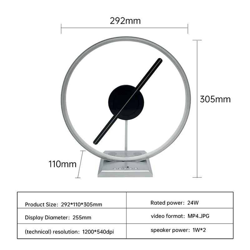 25.5cm 3D Desktop Fan Screen Hologram Advertising Machine Projector Light Display Holographic Battery Powered Desktop LED Fan
