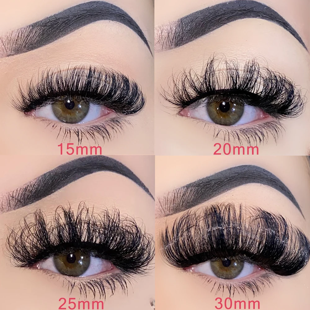 Wholesale Private Label 15-30mm Mink Eyelashes Vendor Fluffy Russian D Curl Strip Lashes Faux Mink Eyelash