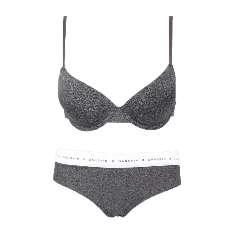 Оптовая продажа, серый женский спортивный комплект нижнего белья, женская одежда для фитнеса из полиэстера, однотонные спортивные трусики и бюстгальтер