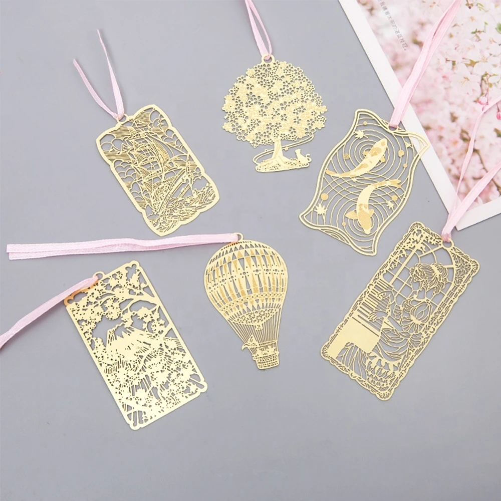Chinese Wholesale Personalized Custom Gold Promotional Metal Bookmarks For Books With Tassels