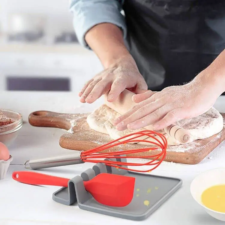 Kitchen Heat Resistant Spoon Rest Ladle Utensil Holder Silicone Utensil Rest With Drip Pad For Multiple Utensils