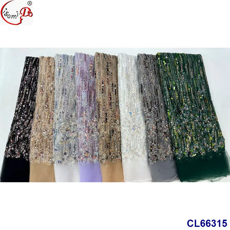Lisami New Arrivals on Sale Style Fashion Heavy Beans Sequins Embroidery Design Lace Fabric Fashion Woman Evening Wedding Dress