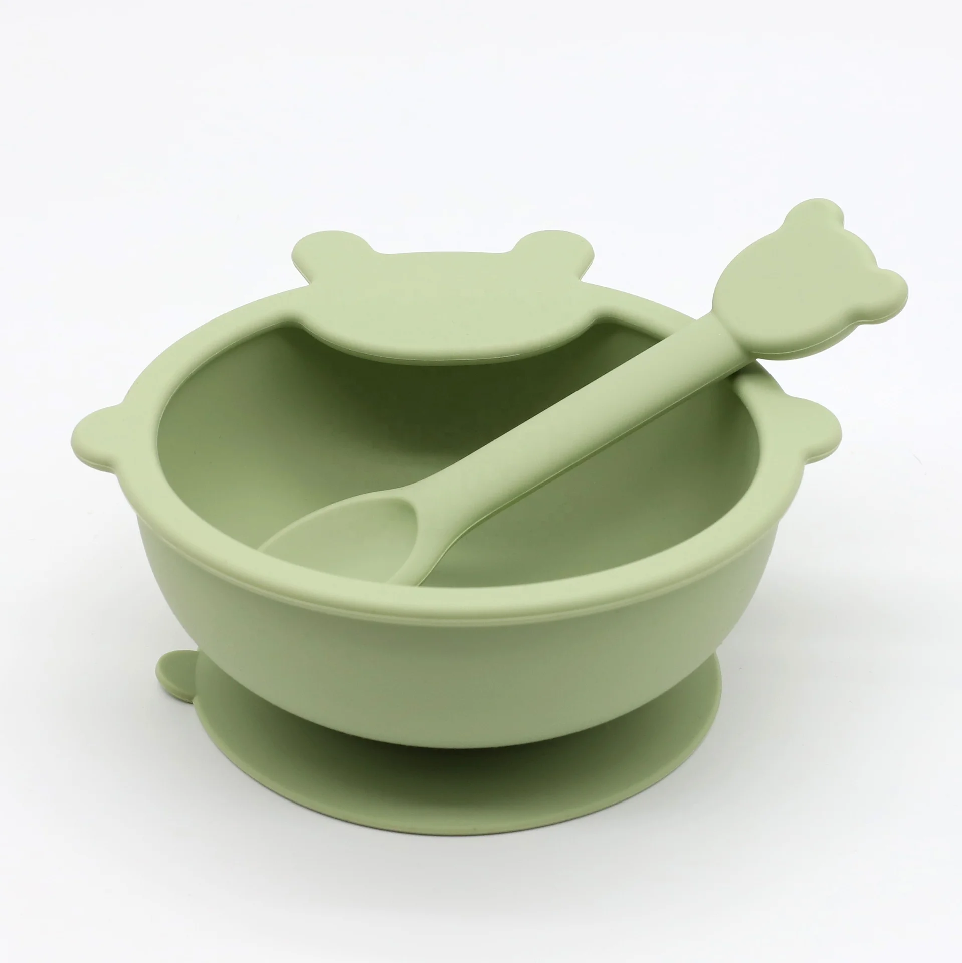 2021 Eco-friendly Food Grade Custom Feeding Suction Silicone Baby  bear Bowl And Spoon
