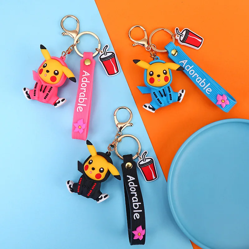 High quality silicone 3D Cute anime key chains Pikachu Japan KeyRing llaveros