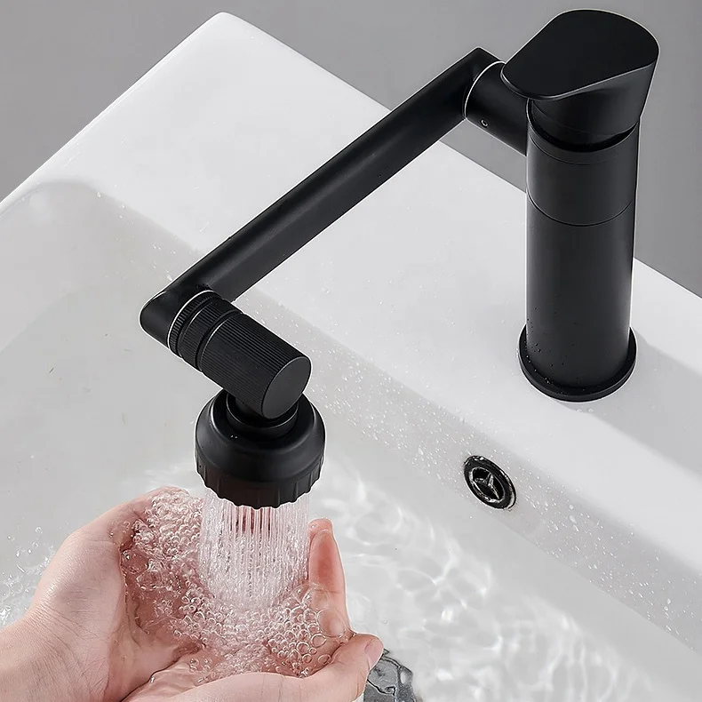 Swivel Bathroom Sink Faucet Mixer Deck Mounted Splash Proof Water Tap Black Fortune Cat Washing Face Basin Faucet