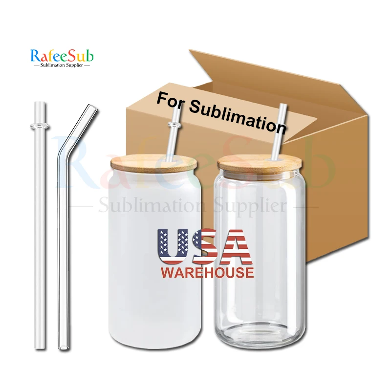 US Warehouse 16oz 16 oz Heat Press Printing Blank Sublimation Glass Can Mug Tumbler Cup for Coffee Juices Cocktail Wine DIY Gift