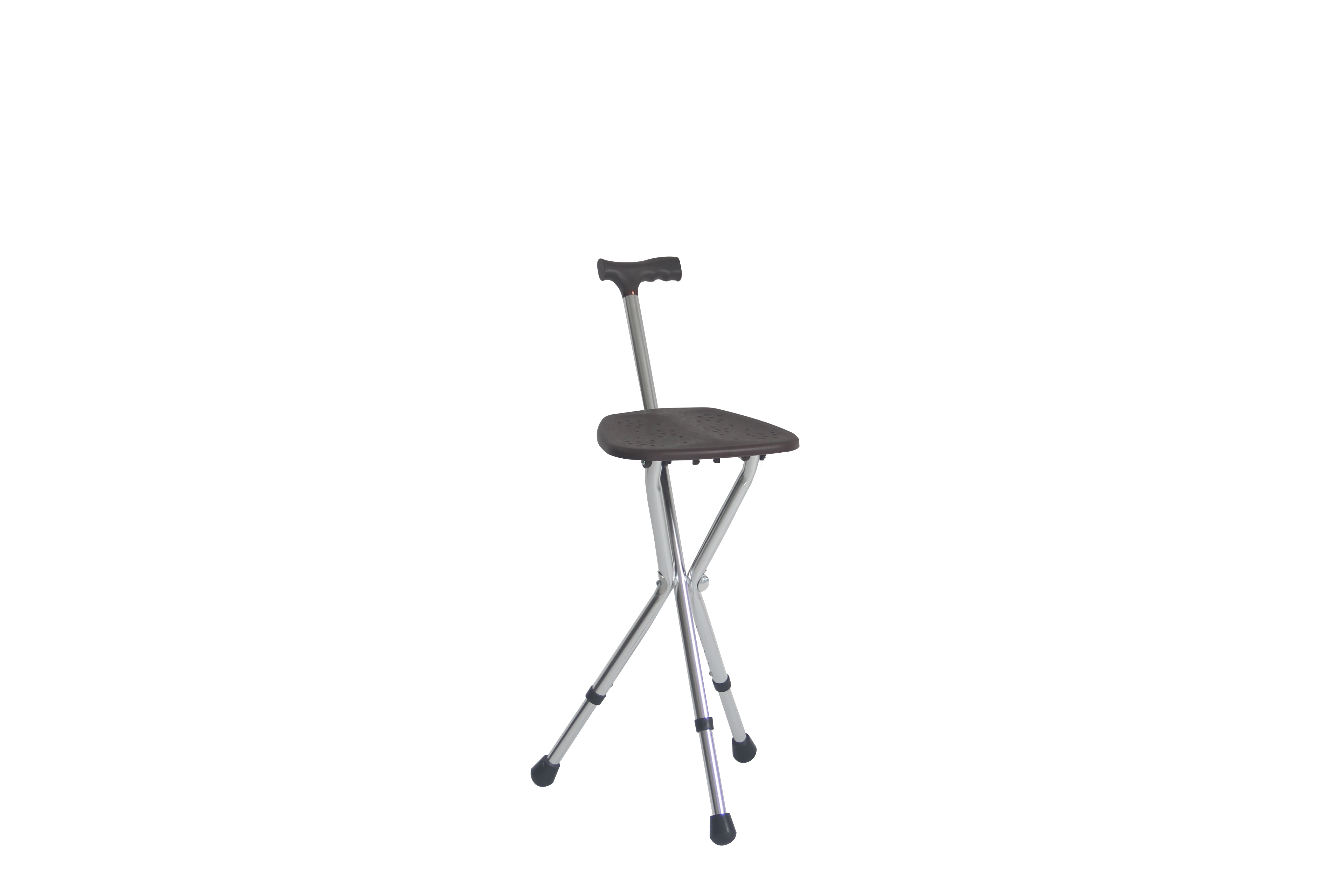 Folding outdoor aluminum 2 in 1 three legged telescopic adjustable walking cane  chair with seat