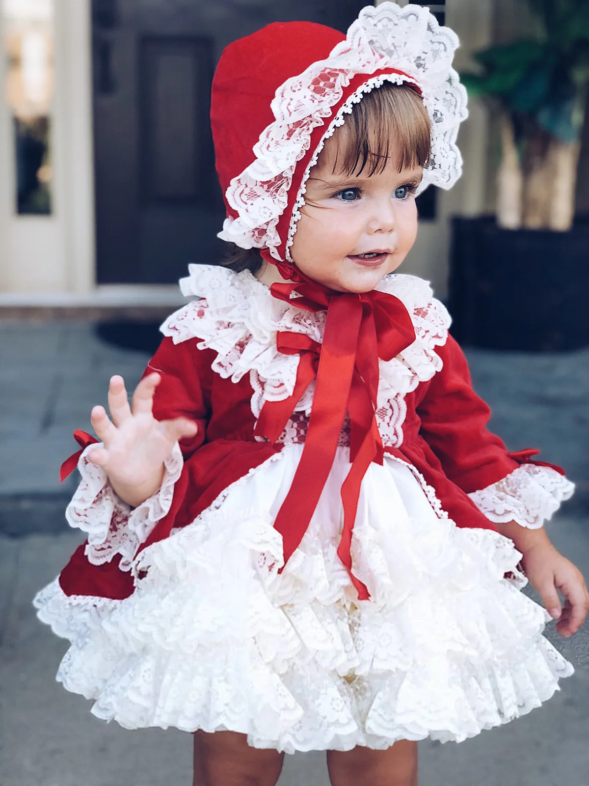 91112 new year arrival 4 pcs set  Lolita baby Spanish lace dress girls princess dresses vintage kids clothes Christmas red