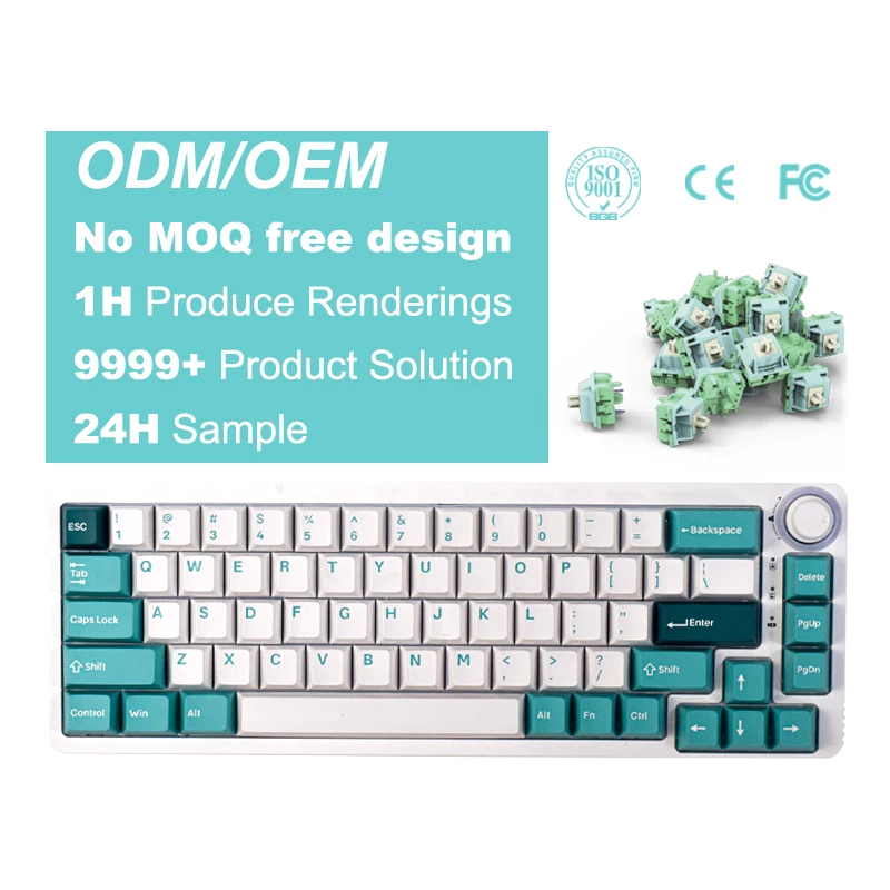 60% Keyboard 68 Keys Hot Swappable Anti-ghosting 2.4G Wireless BT Mini Rgb Green Switch Gaming Mechanical Keyboard For Computer