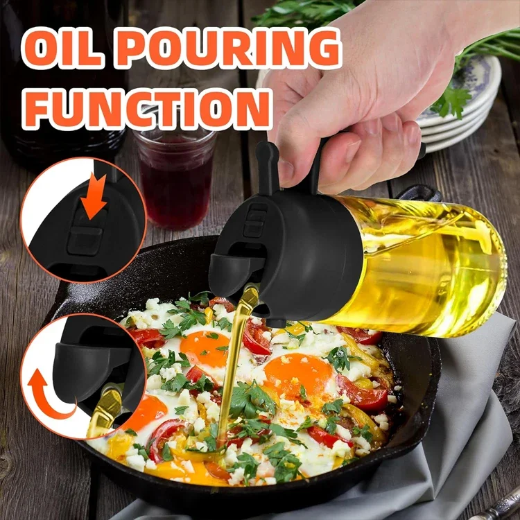 Kitchen Reusable 2 in 1 Oil Sprayer 470ml Glass Olive Oil Dispenser Sprayer for Camping Cooking Salad BBQ Beef Oil Spray Bottle