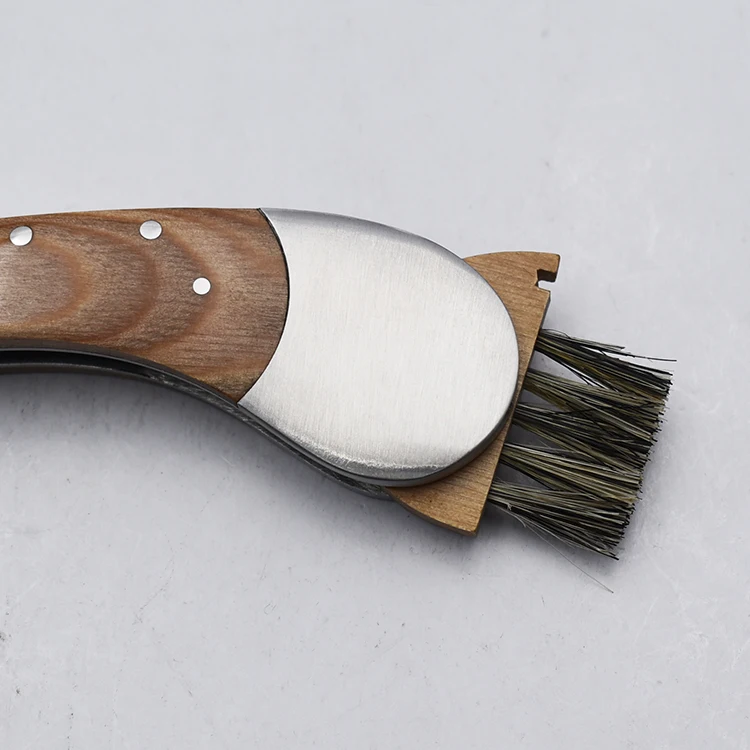 Amazon hot selling New design pakka wood handle stainless steel cutting knife mushroom knife with brush