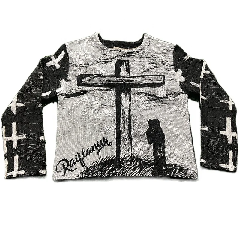 Custom Streetwear Outdoor wear tapestry crewneck jacquard sweatshirt hoodie tapestri Clothes men Pullover woven sweater hoodies