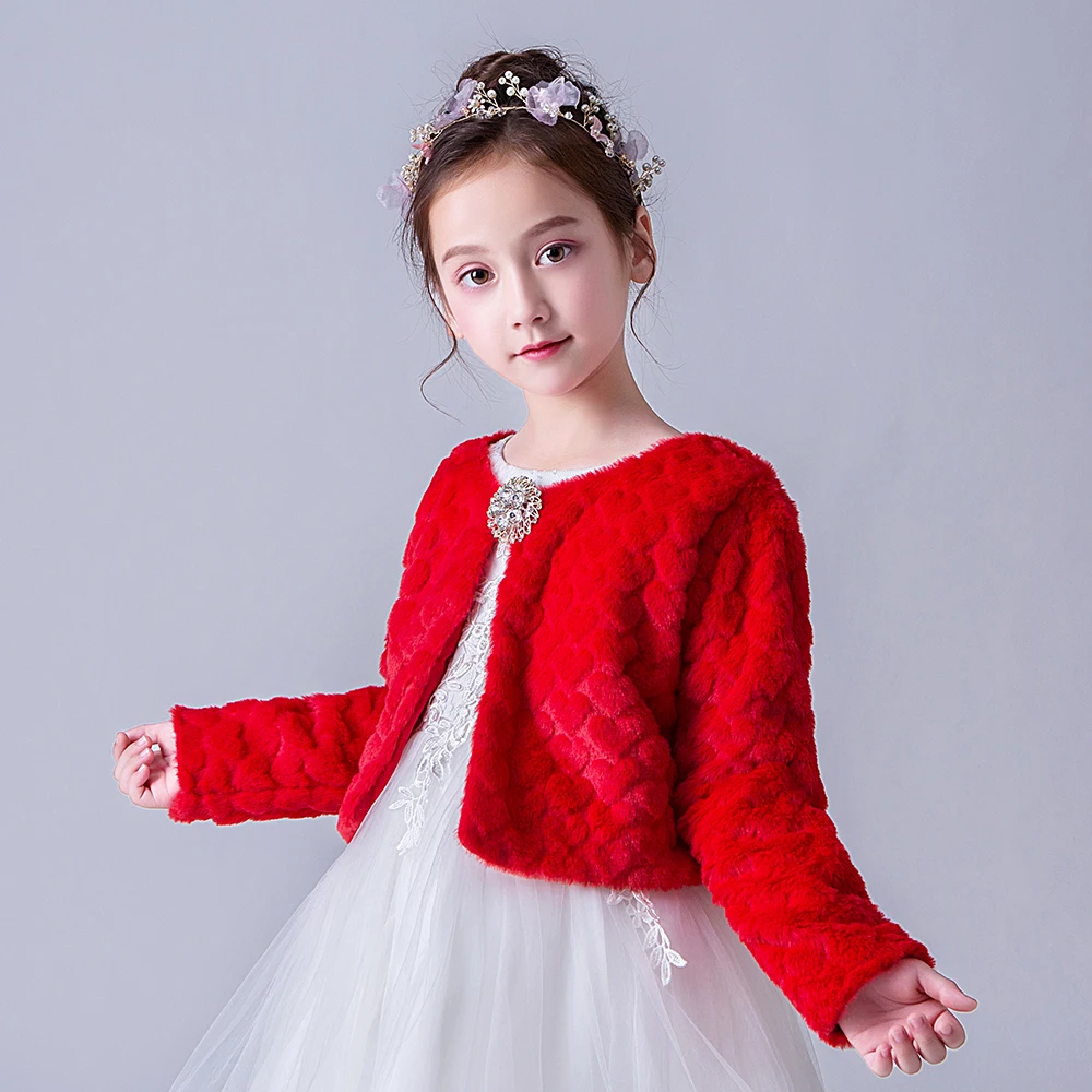 DMFGD Girl Children Shawl For Winter Long Sleeves Fashion Cloak Wholesale Fur Jacket Shrug Accessories Princess Cape