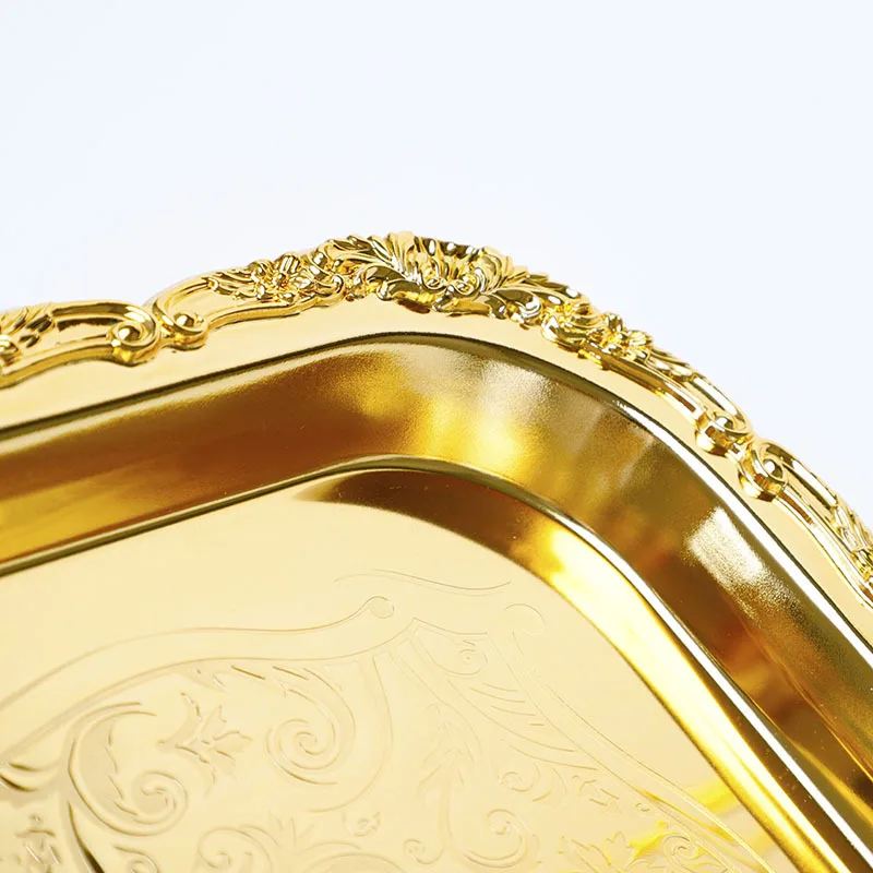 Factory Outlet Three Piece eid Golden Fruit Decorative Tray  sets European Stainless Steel Serving Rectangular Tray