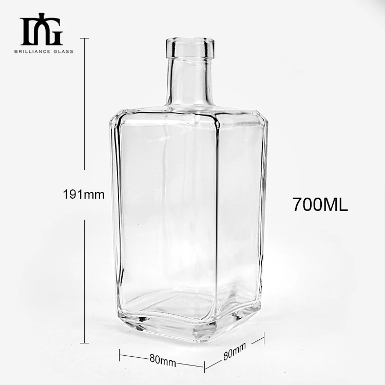 Wholesale factory square shape glass bottle rum whisky gin liquor glass bottles 500ml 700ml 750ml