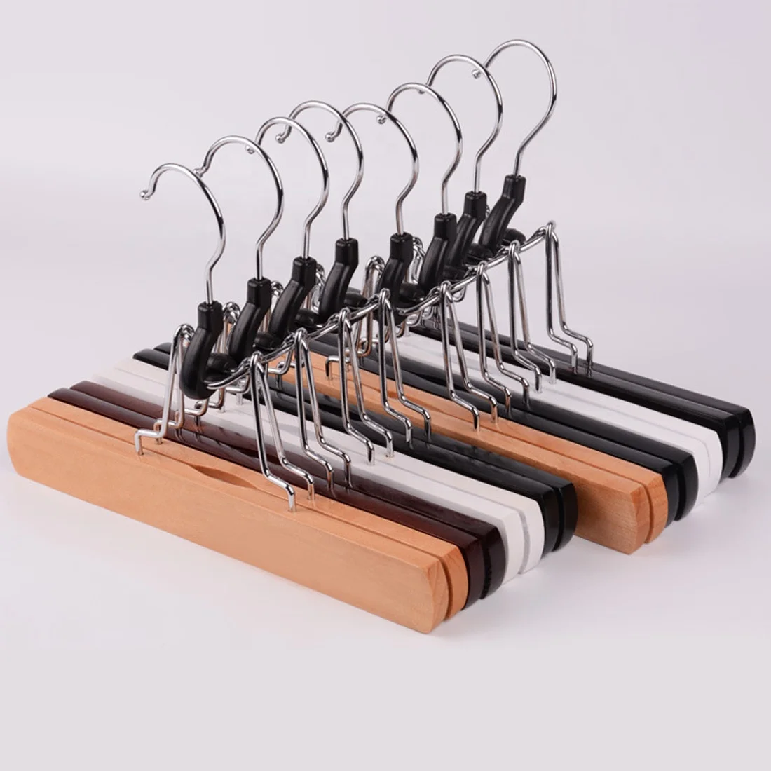 Wholesale Multicolor Pants Skirt Wig Hair Extension Hanger Natural Wooden Clamp Pants Hanger