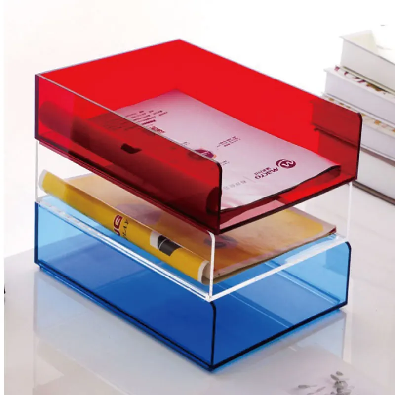 Desk Paper Organizer Tray Clear Acrylic Stackable Document Organizer Office Color File Tray Organizer for A4 Paper Holder