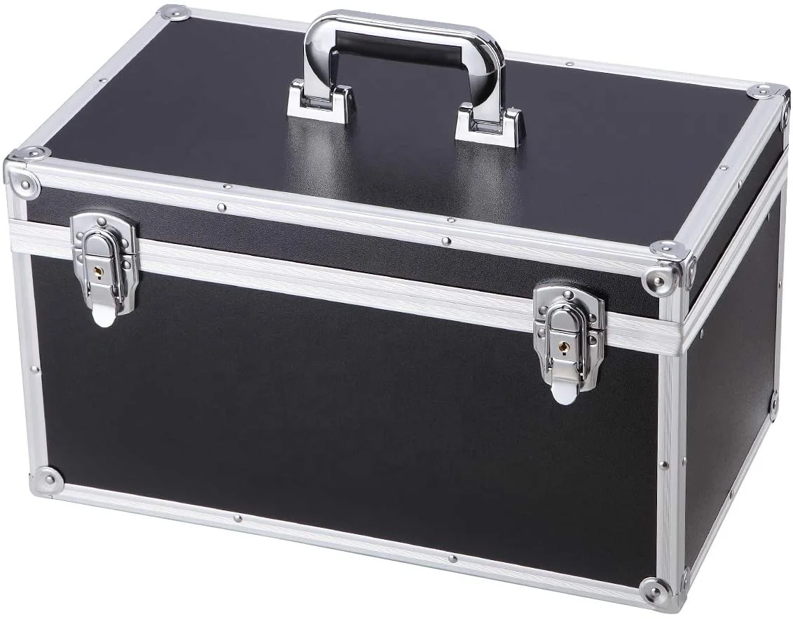 Black Toolbox Storage Case Large Tool Storage Box Multi-function Carrying Case Lockable Aluminum Hard Case Portable Toolbox