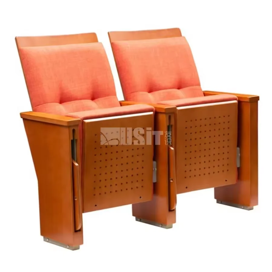 Modern Design Wood Armrest Cinema Seat Church School Theater Chair with Writing Pad