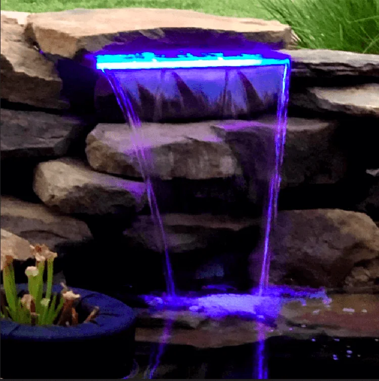 Outdoor decorative wall hanging fountain spillway ac12v led lighting cascade swimming pool accessories waterfall sheer descent