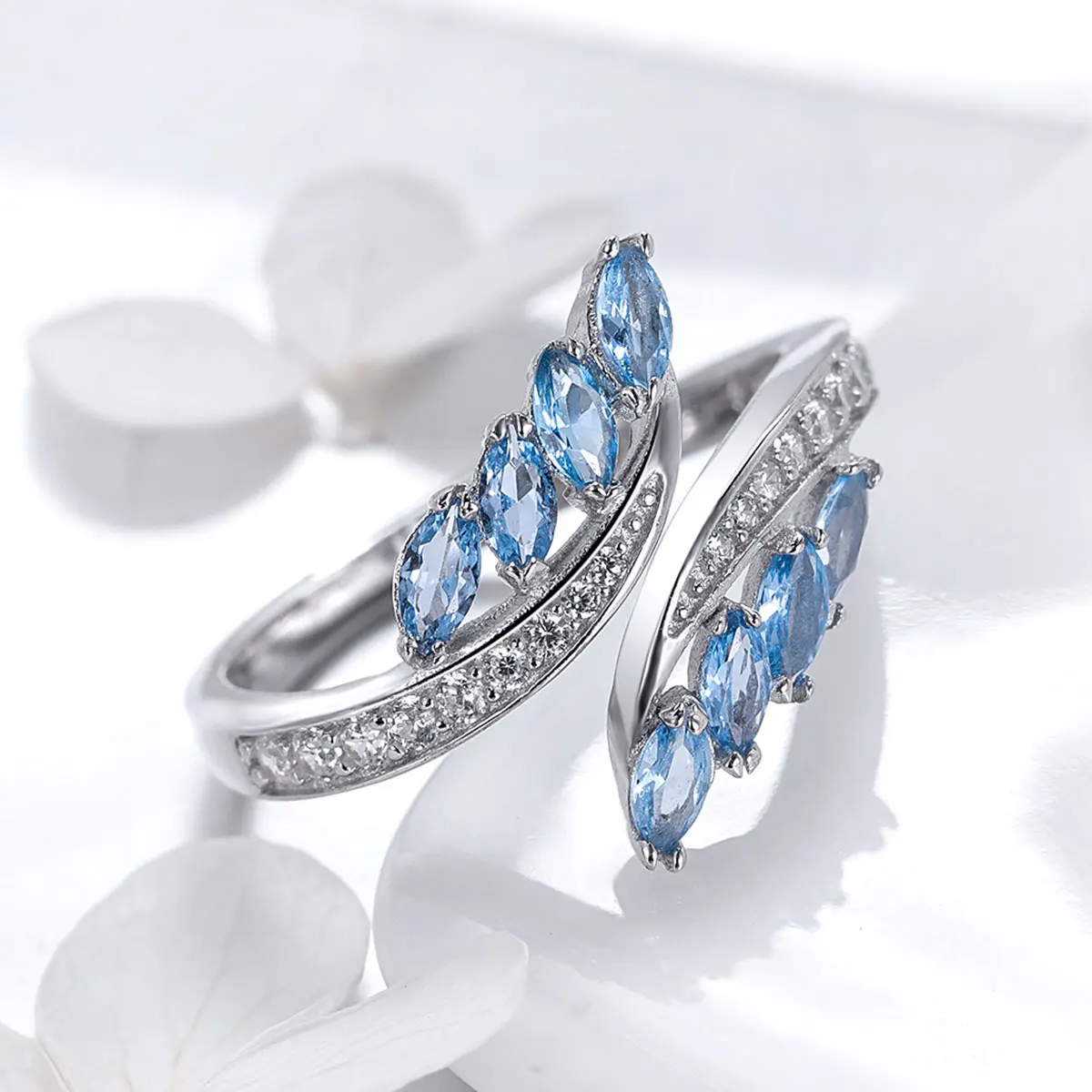 Elegant Unique Delicate Adjustable Feather Ring For Women Fashion Jewelry 925 Sterling Silver Casual Zircon Ring For Ladies