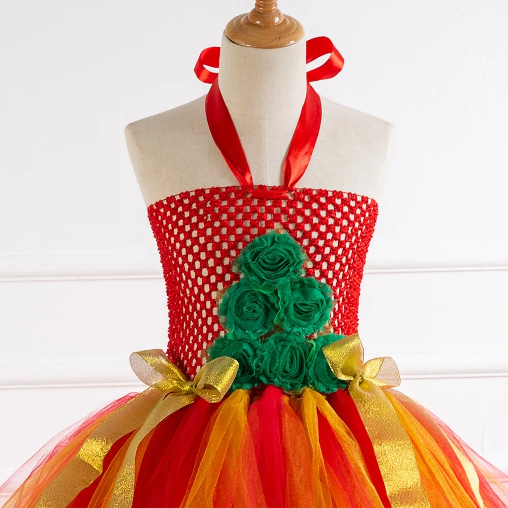
New Design Christmas Tulle Dress Girls Orange Tutu Skirts With Free Elk Horn Headdress 