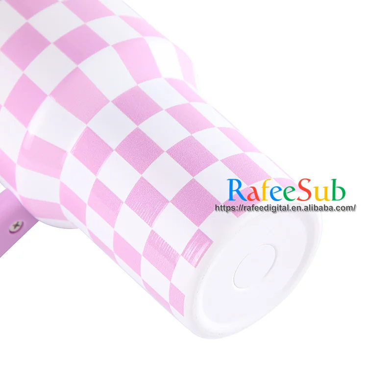 Custom Print Checker Board Plaid Pattern 40oz 40 oz Double Wall Insulated Stainless Steel Tumbler Cup with Handle h2.0 and Straw