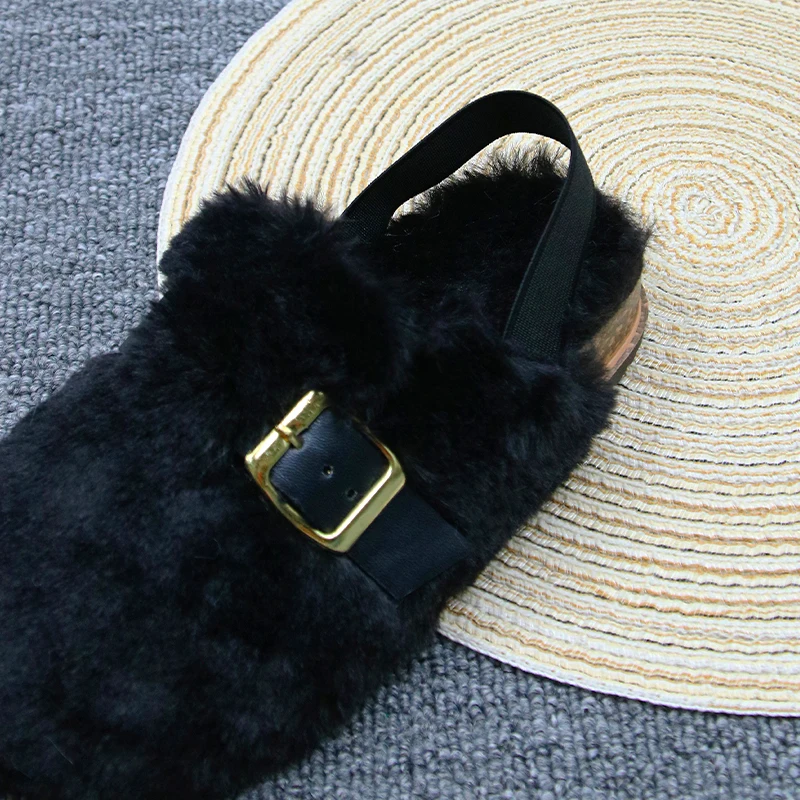 Designer Fluffy Fur Slippers Fashion Close Toe Ladies Fur Slippers For Women Indoor Home Fur Slippers