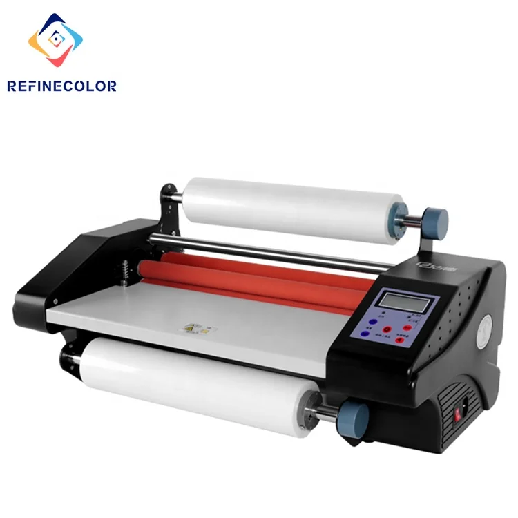Refinecolor Digital Roll To Roll Laminator Double Side Automatic Adjust Temperature 37cm Width Film Hot Cold Laminating Machine