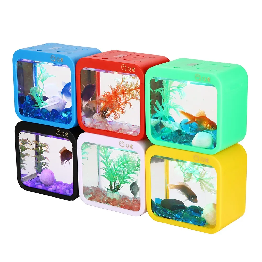 Colorful Creative Betta Box With Light, Dry Cell Battery Detachable Mini Ecological Landscaping Aquarium