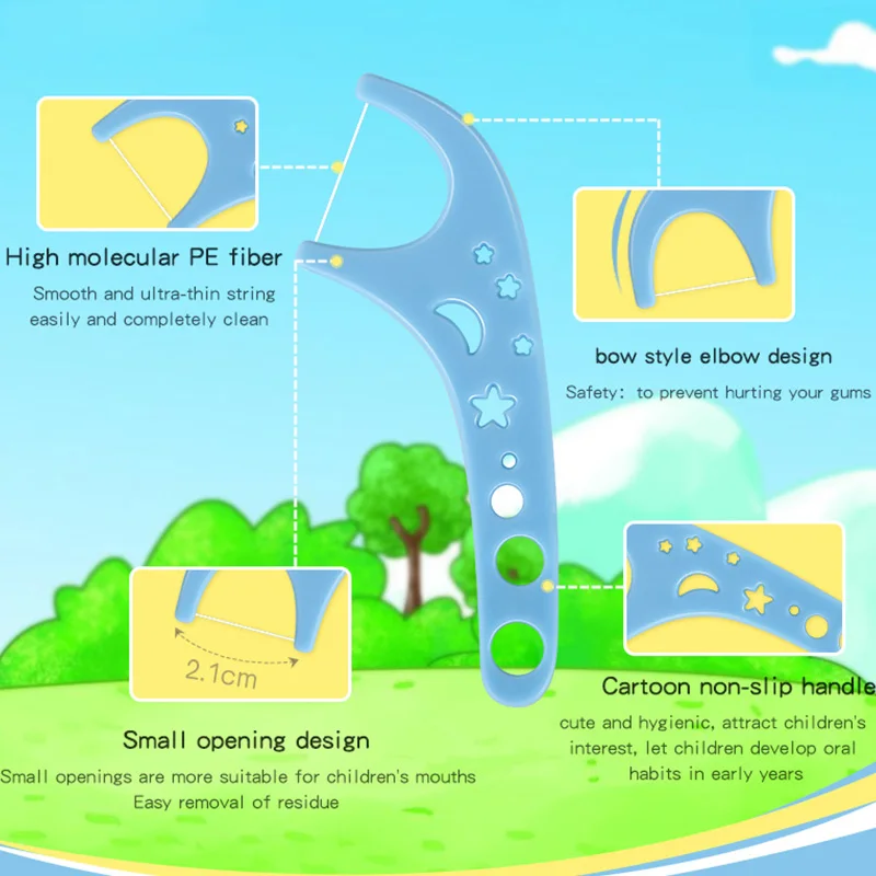 Factory Price kids dental floss pick teeth cleaner fun cartoon colorful refillable children dental flosser