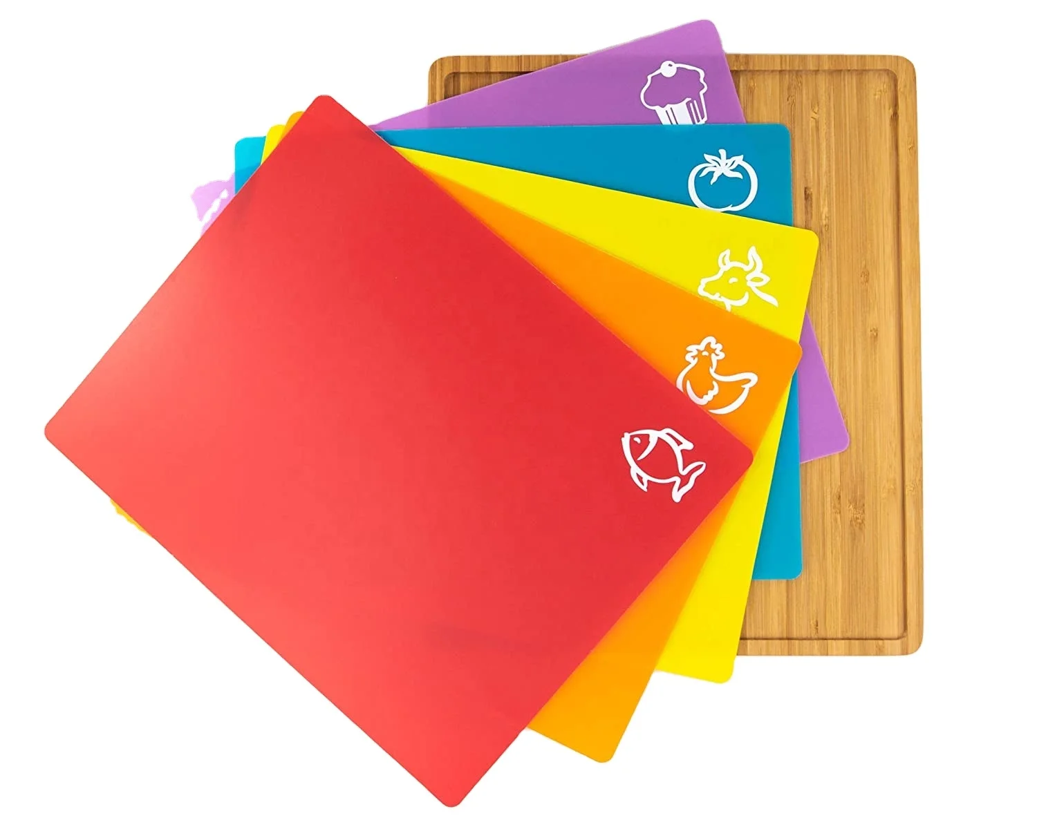 
Gift bags custom logo wooden chopping block bamboo cutting board with color coded flex mats 