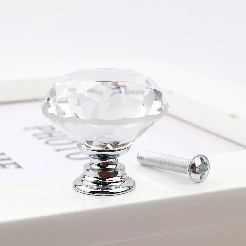 Wholesale Clear 30 mm 40mm Diamond Crystal Drawer Pulls Glass Kitchen Cabinet Knobs