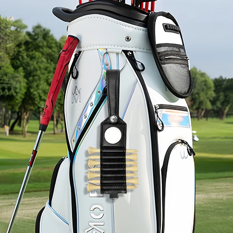 Golf Tee Belt Clip Outdoor PU Leather Golf Tee Holder Golf Sports Supplies With Blank Ball Mark Bag Belt Clip