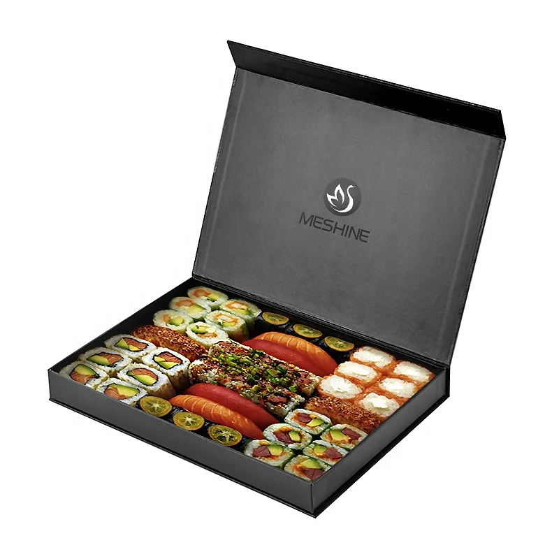Black Take Out Sushi Box Paper Eco-friendly and Food Grade Paper Disposable Snack Box Sushi To Go Box