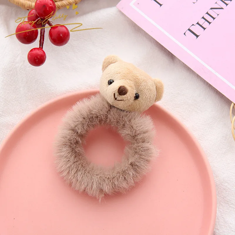 Tracy & Herry Winter warm bear Hair Rope Fuzzy Furry Elastic Dolls girls Head Rope Girls plush hair scrunchies