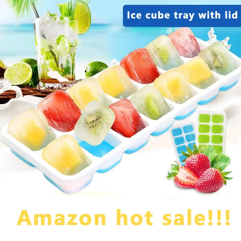 2025 Hot Selling Ice Cube Tray with Lid Easy-Release Square BPA Free Ice Maker Cube Molds
