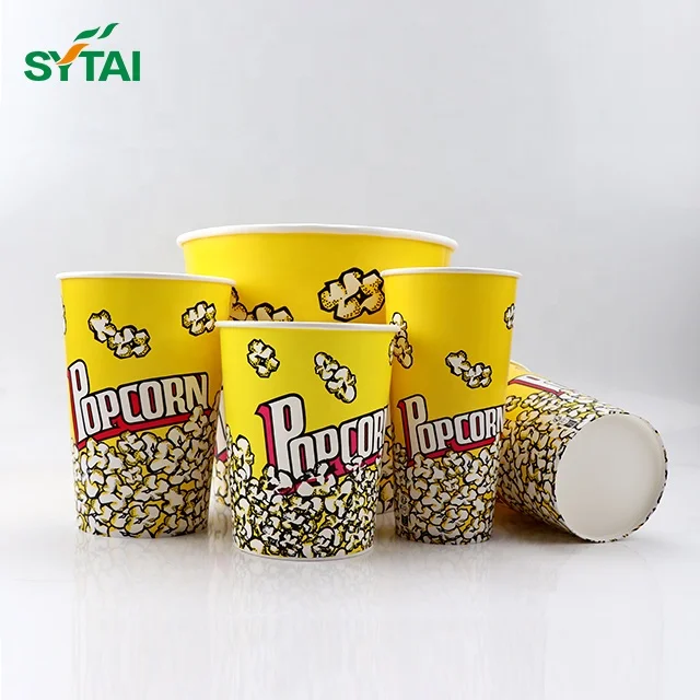 Wholesale disposable reusable custom printed food packing for popcorn soup ice cream fried chicken white paper bucket with lid