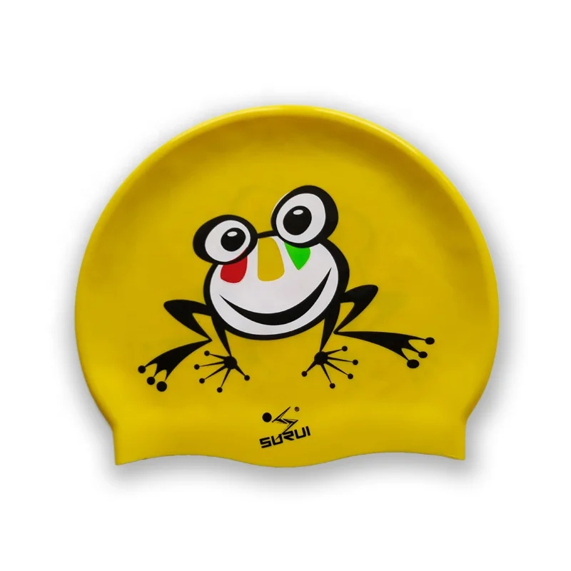 Factory offer kid Cartoons animal 100% silicon swimming caps for children
