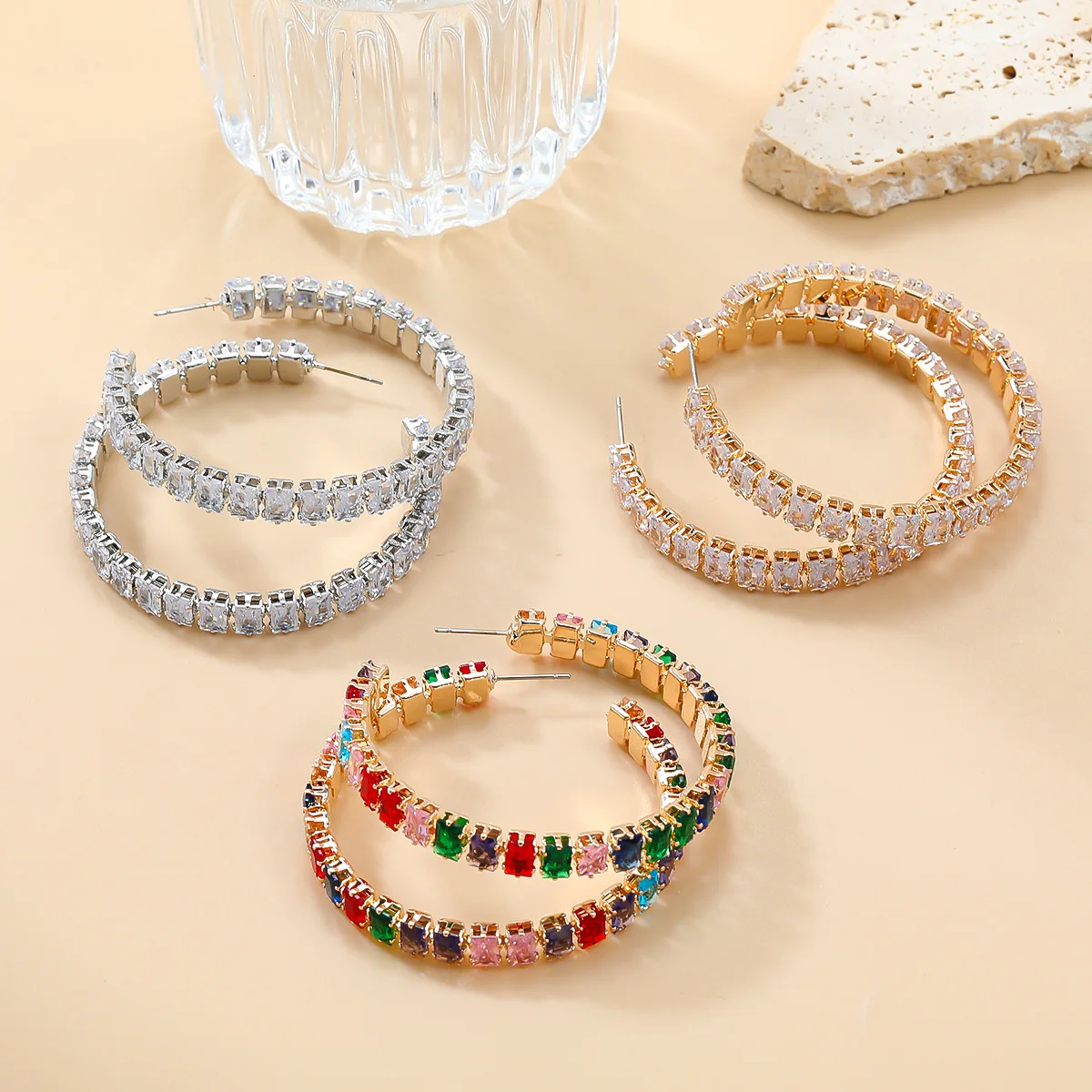 Cross-border European and n zircon earrings lady earrings bride accessories