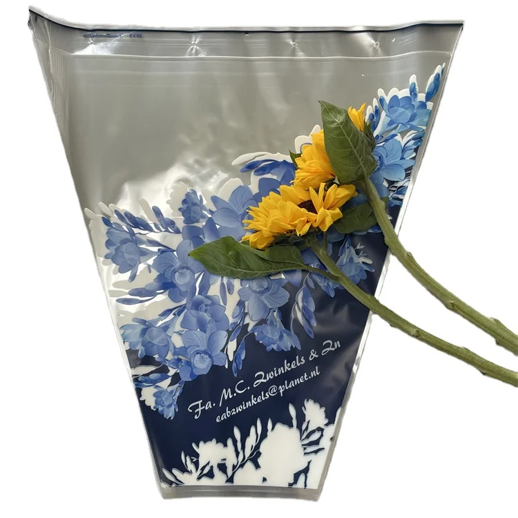 Wholesale simple opp material flower cover waterproof blue printing bouquet cover