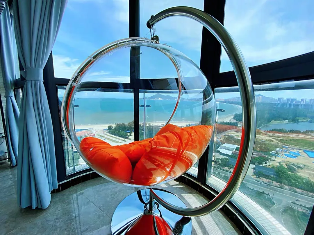 Hot Selling Acrylic Hanging chairs Swing Transparent outdoor Floor Stand Type Golden Bubble Chair for living room garden