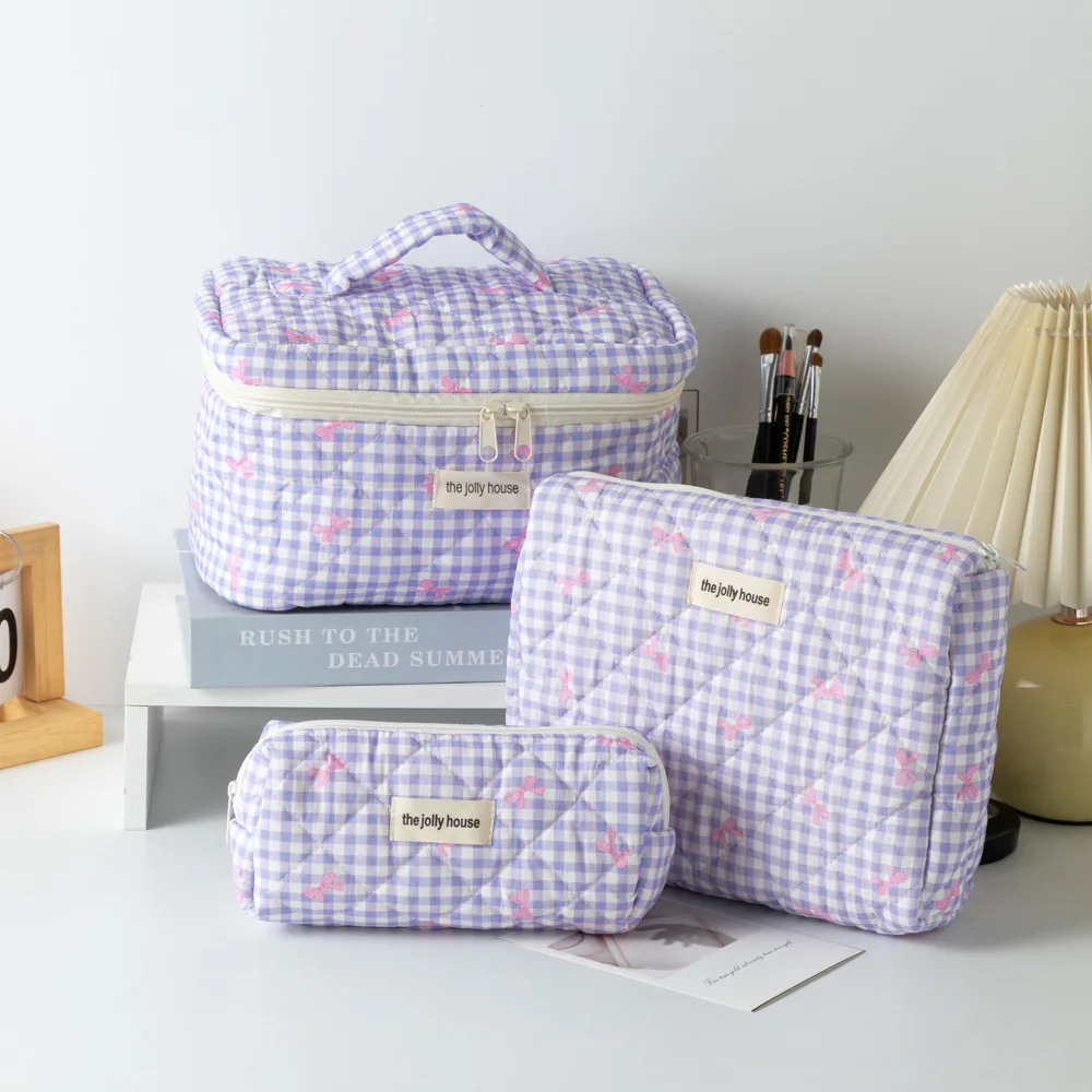 Chinese Online Markets Travel Accessories Cosmetic Bag Custom Logo Purple Grid Cosmetic Bags & Cases Portable