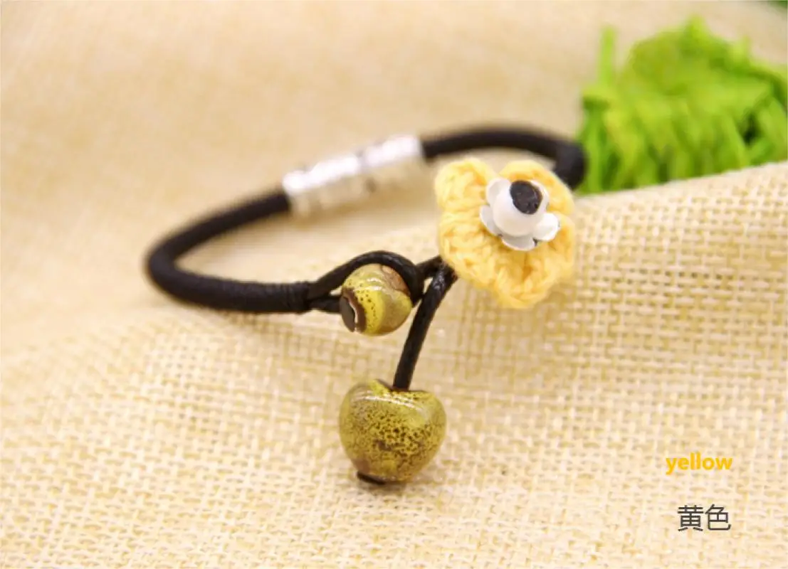Ethnic Style Love Woven Flower Fashion Bracelet Female elbow ceramic loose bead jewelry wholesale