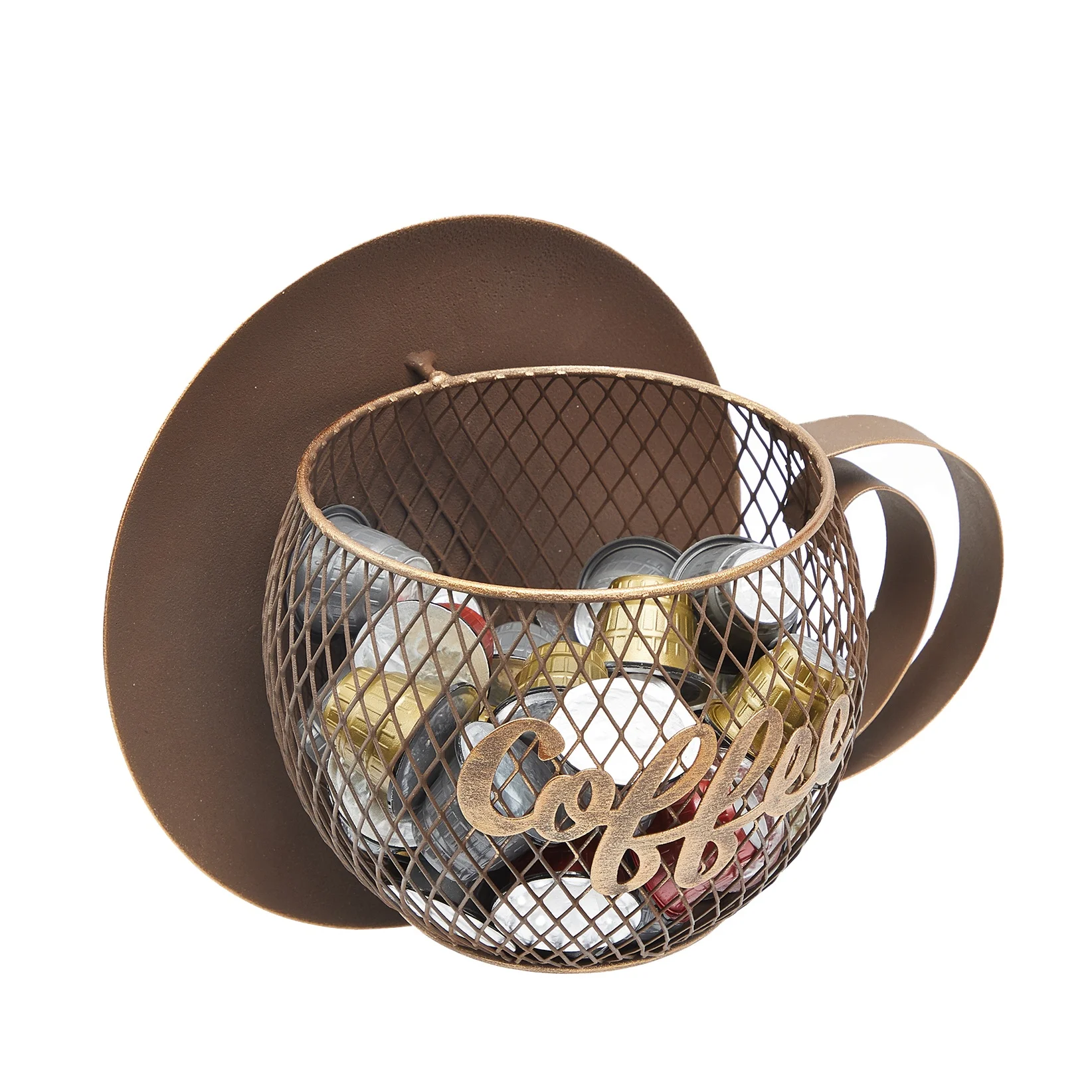 Hot Sale Metal Storage Coffee Cup Shape Wall mounted Decor K-cup coffee Capsule Pod Holder