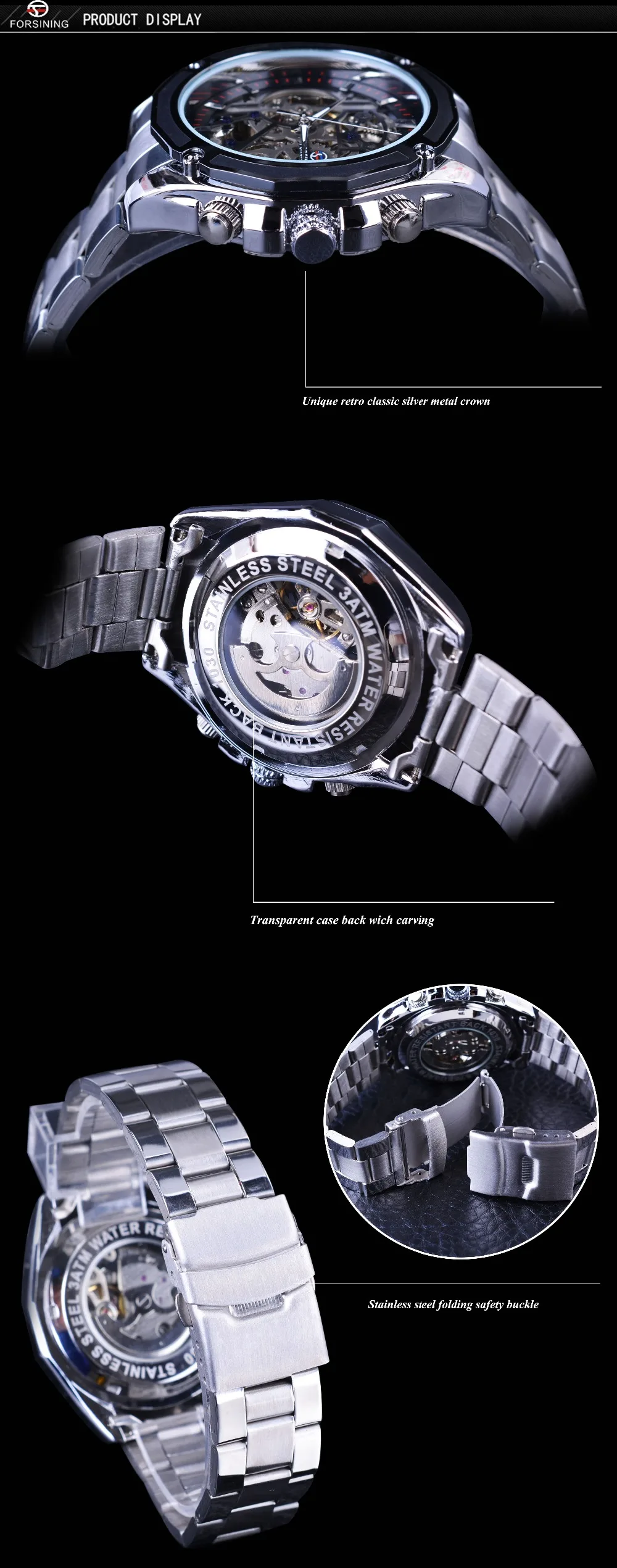 Forsining Watch Steampunk Design Fashion Business Dress Men Watch Top Brand Luxury Stainless Steel Automatic Skeleton Watch