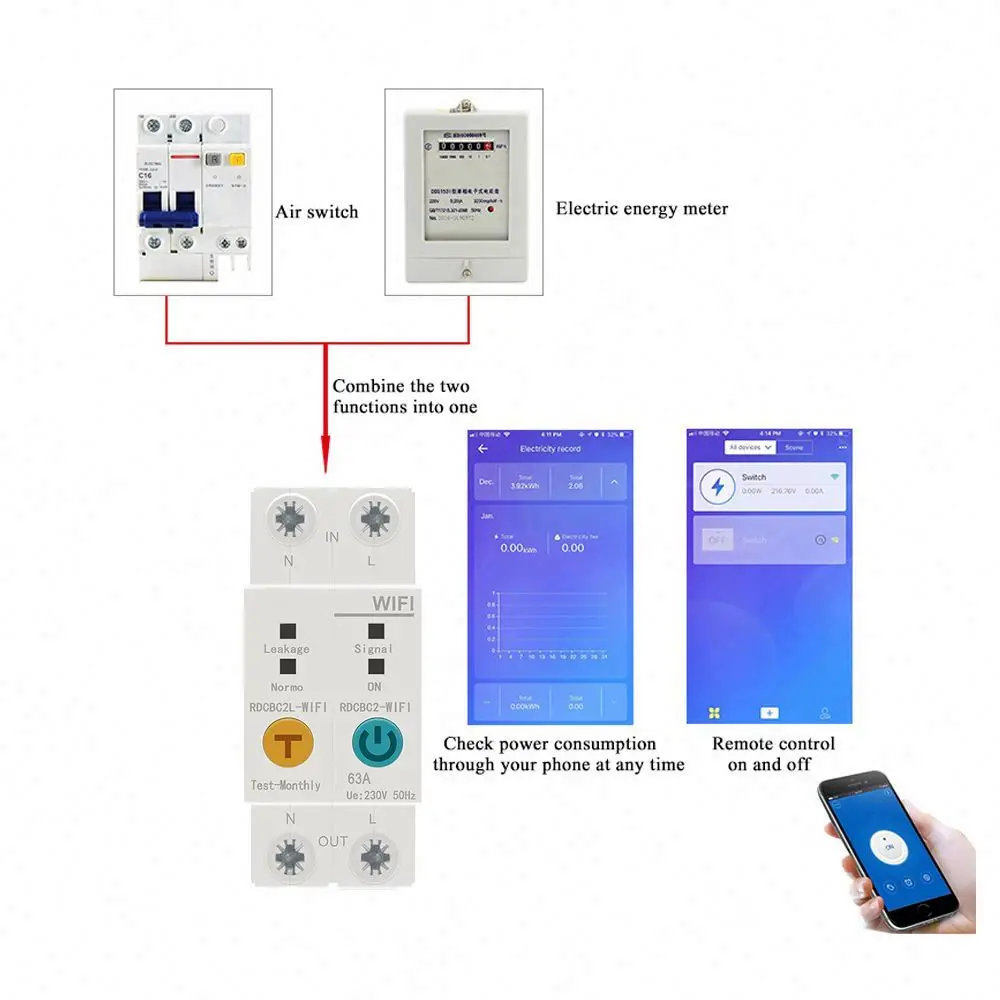 wifi automatic remote control mcb  GXB1-63B  Ewelink APP WIFI 2p Short circuit breaker MCB switch WiFiMCB wifi mcb