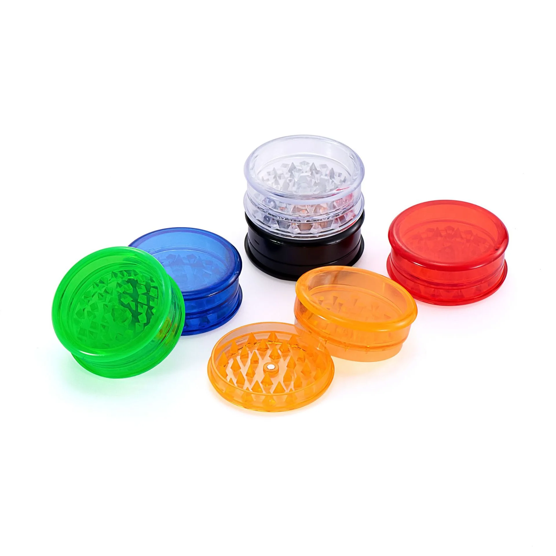 Colorful plastic herb smoking grinder 60mm 3 part piece layer hand manual press roller mill machine for cigarette rolling paper