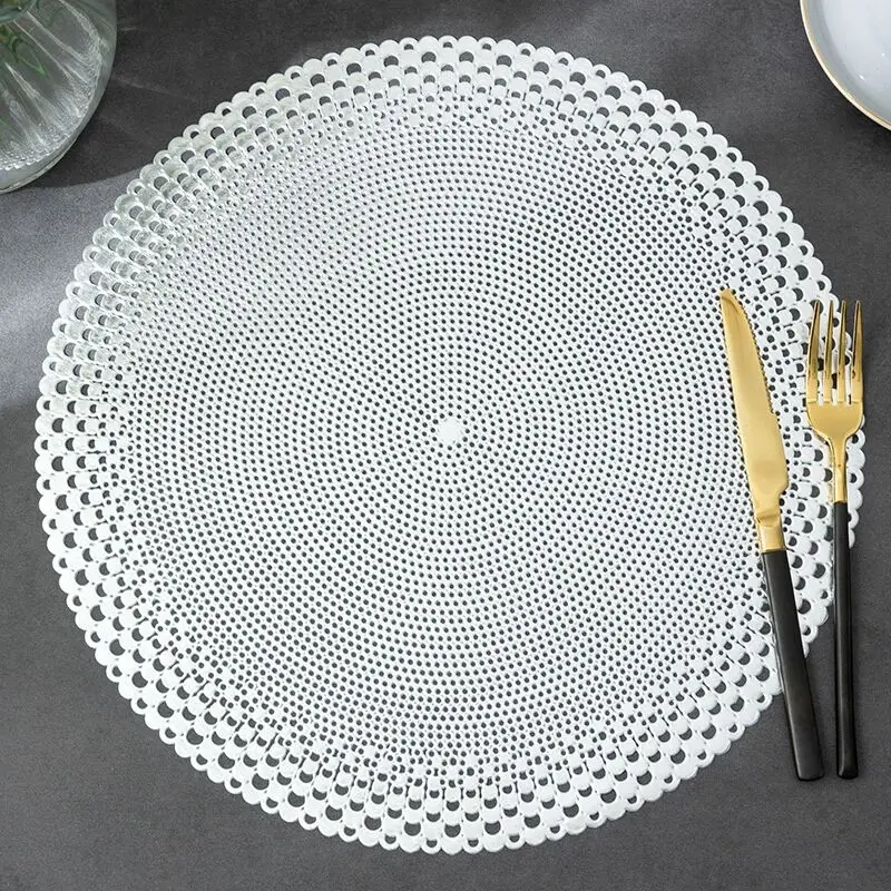 2023 CR Gold Luxury Placemats 15 inch Pressed Vinyl Round Table Mates for Dining Table